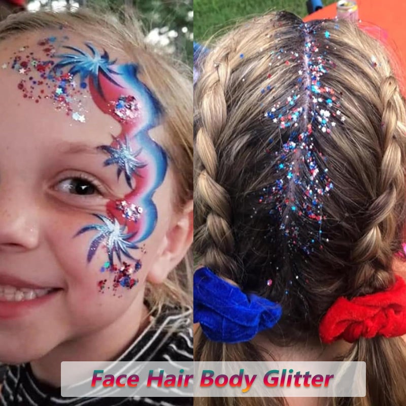 Miniling Patriotic Red White and Blue Glitter Stick, 4th of July Outfits for Body & Hair, Women Kids Fourth of July Accessories, Face Hair Glitter for Independence Day, Memorial Day, Veterans Day - Image 3